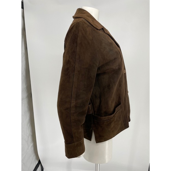 Womens Vintage Brown Suede Leather Jacket Zip Out Lining 70s M Button Up Blazer - Picture 4 of 14
